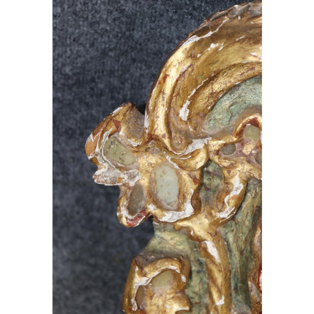 Pair Antique Carved and Gilded Wood Wall Reliquary Plaque With Angel Crests For Sale - Image 9 of 10