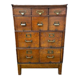 Rare 10 Drawer Antique Yawman and Erbe Mfg. Co. Oak Filing Cabinet With Brass Fittings C. 1900-1910 For Sale