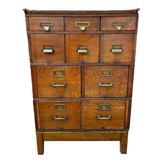 Rare 10 Drawer Antique Yawman and Erbe Mfg. Co. Oak Filing Cabinet With Brass Fittings C. 1900-1910 For Sale