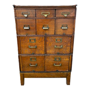 Rare 10 Drawer Antique Yawman and Erbe Mfg. Co. Oak Filing Cabinet With Brass Fittings C. 1900-1910