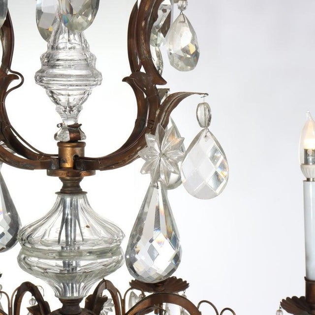Large Antique French Louis XIV Style Brass & Crystal 8 Light Chandelier C1930 For Sale - Image 9 of 14