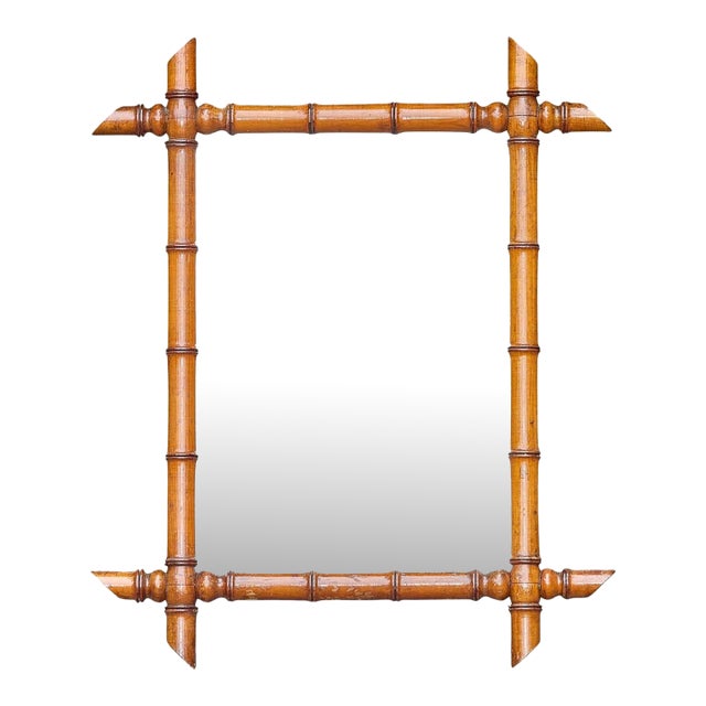 French Carved Faux Bamboo Wall Mirror With Finial Corners, Circa 1900 For Sale
