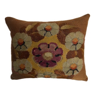 18th Century French Aubusson Wool Tapestry Pillow With Floral Medallion Style For Sale