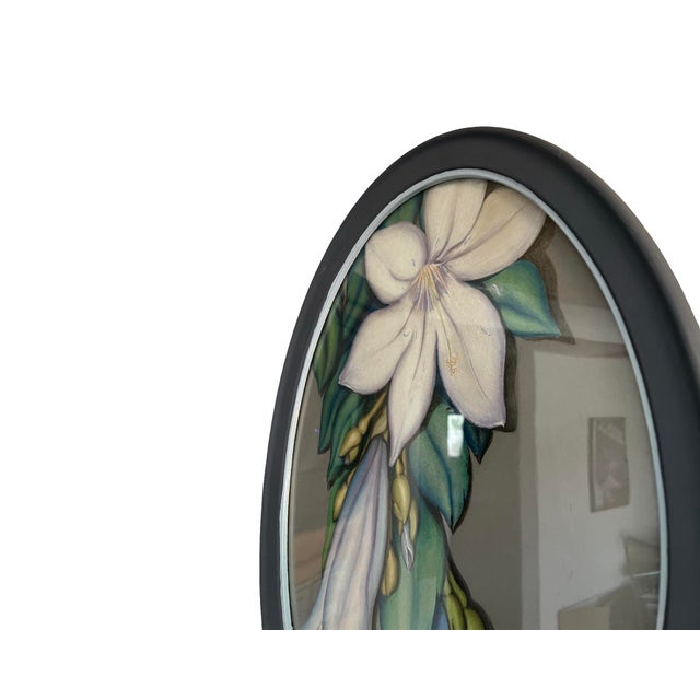 1960s Mid Century Modern Oval 1965 Flower Framed Painting Vintage 1960s - Signed For Sale - Image 5 of 9