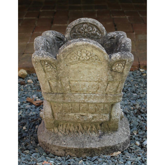Mid-20th century cast stone mine shaft cart form planter, English. One thinks of The Seven Dwarfs! Nice patina. 12 11/16"...