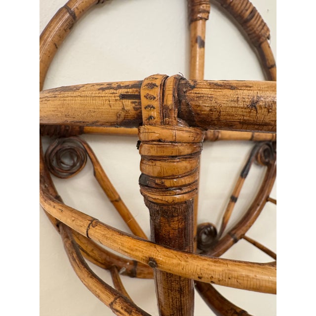 Vintage Boho Chic Bamboo & Rattan Round Wall Pocket For Sale - Image 9 of 12