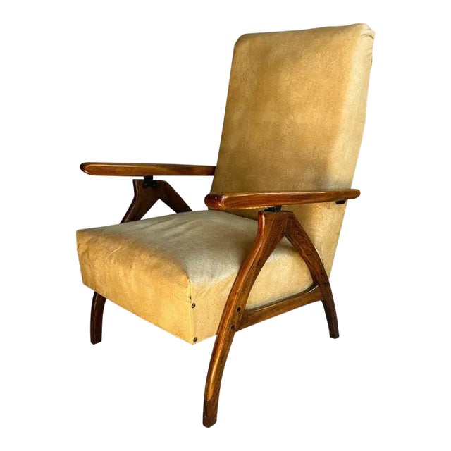 Mid 20th Century Mid Century Walnut Vinyl Recliner Armchair For Sale