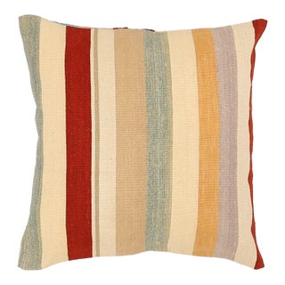 Arteverk Handwoven Reversible Wool Kilim Floor Pillow — Red & Gold Stripe (26") For Sale