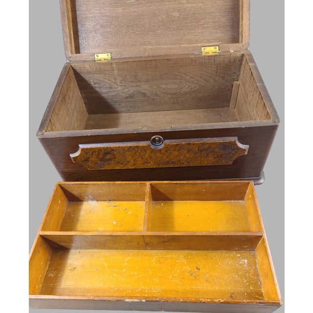Antique Victorian Walnut Burl Wood Storage Box Removable Compartment Tray For Sale - Image 9 of 12