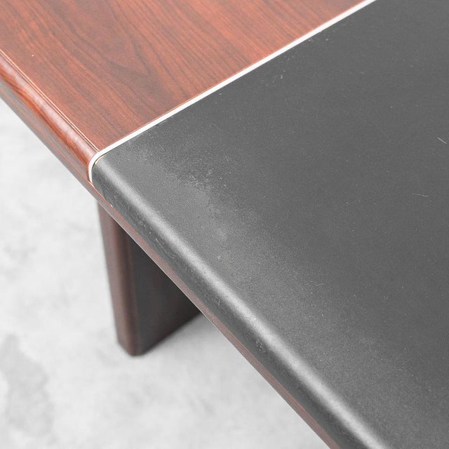 Wood Wooden and Eco-Leather Desk Table, 1970s For Sale - Image 7 of 11