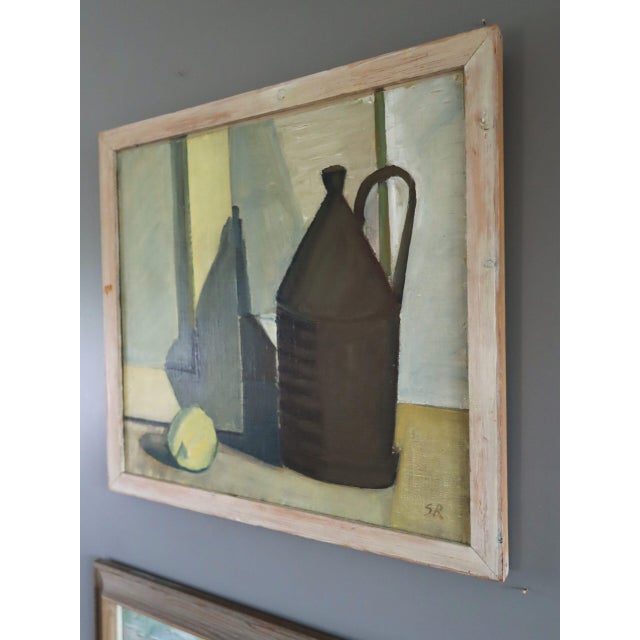 Mid 20th Century 1957 Mid-Century Modern 'Jug & Lemon' Vintage Original Still Life Oil Painting, Framed For Sale - Image 5 of 13