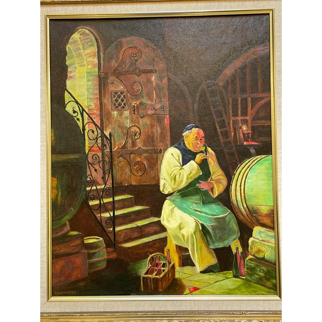 Brown Original Wine Cellar Painting - Signed by R. Schwarz 1990 For Sale - Image 8 of 8