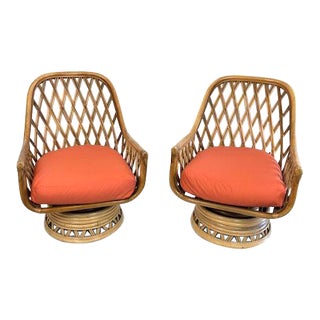 1970s Vintage Rattan Swivel Chairs- A Pair For Sale