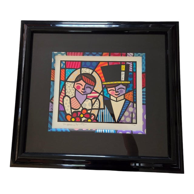 1990s Romero Britto Bride and Groom Pop Art Framed Limited Edition Serigraph Print 149/365 For Sale