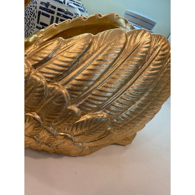 Ceramic Large Hand Gilded Ceramic Swan Centerpiece Bowl Cachepot in Distressed Gold Leaf Finish For Sale - Image 7 of 16