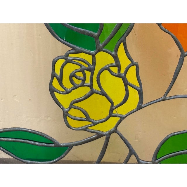 Glass Tori Framed Stained Glass Floral Panel With Roses, Vintage For Sale - Image 7 of 12