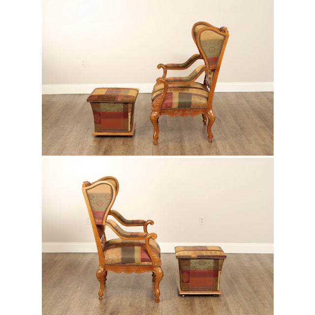 French Century Furniture Louis XV Provincial Style Arm Chair and Ottoman For Sale - Image 3 of 12