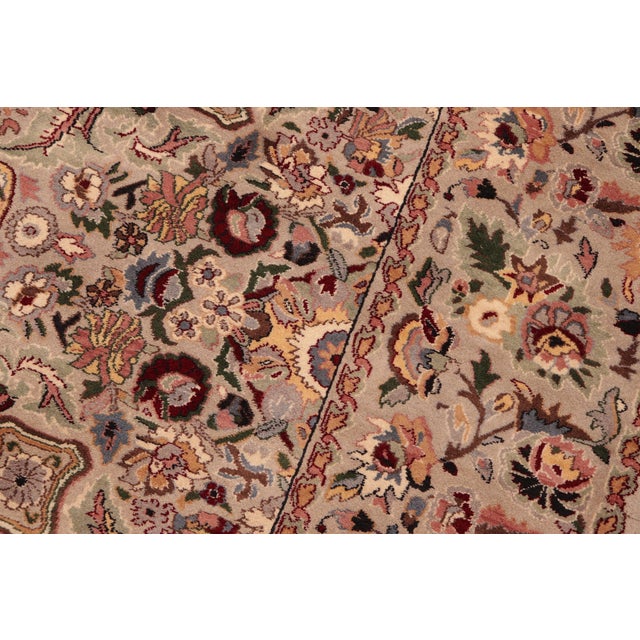 1990s Shabby Chic Floral 1990's Pak-Persian Taupe/Green Wool Rug - 6'1'' X 8'11'' For Sale - Image 5 of 9