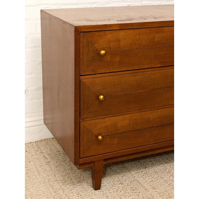 Mid Century Dresser With Gold Pulls For Sale - Image 4 of 12