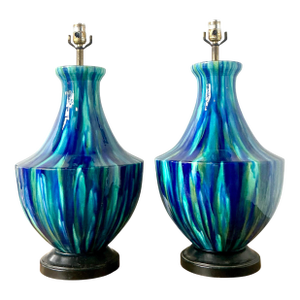 Vintage MCM Drip Glazed Ceramic Lamps - A Pair