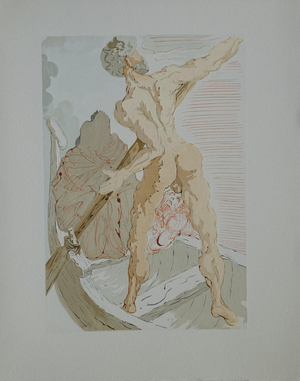 Salvador Dali, Charon et le passage de l'Achéron, Nude, Etching