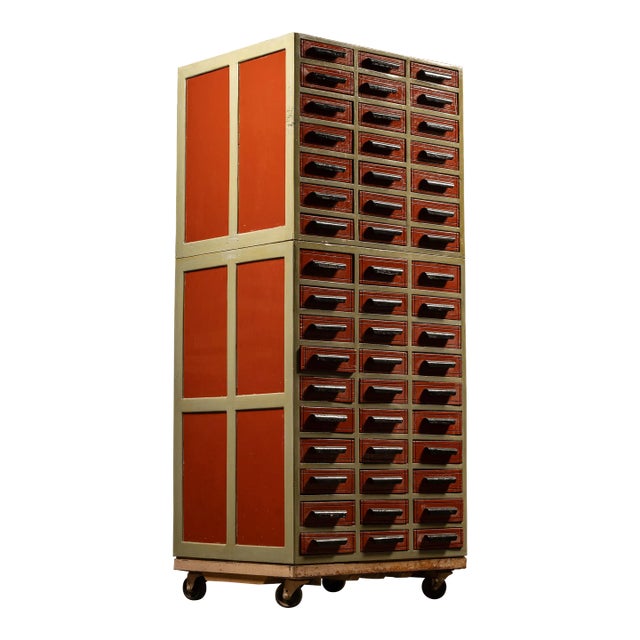 Vintage 102-Drawer Industrial Wheeled Parts Cabinet For Sale