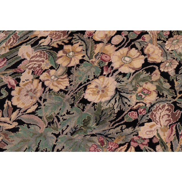 1990s Shabby Chic Botanical Inkalab Pak-Persian Black/ Tan Wool Rug - 10' X 14'3" For Sale - Image 4 of 10