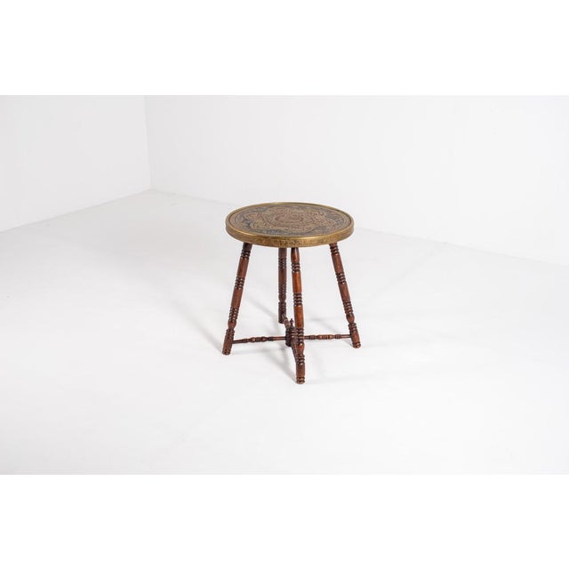 Antique Brass Tray Table with Turned Wood Legs, 1890s For Sale - Image 6 of 15