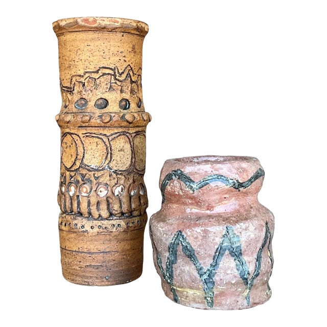 Vintage Boho Original Studio Pottery Vases - Set of 2 For Sale