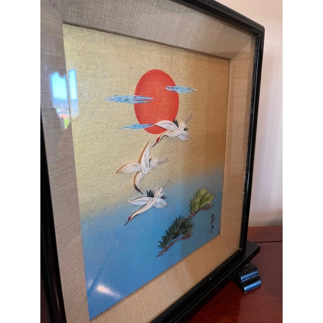 Mid 20th Century Vintage Japanese Oshie 3D Relief Art â€“ Large 15x15 Signed- A Pair For Sale - Image 5 of 9