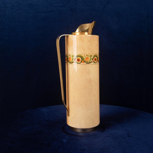 Goatskin Parchment Mod. 1157D Thermos with Decorative Frieze from Aldo Tura, 1970s For Sale - Image 6 of 18
