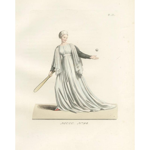 Camille Bonnard, Medieval Tennis Costume Study, Hand-Colored Lithograph, 1845 For Sale - Image 10 of 10