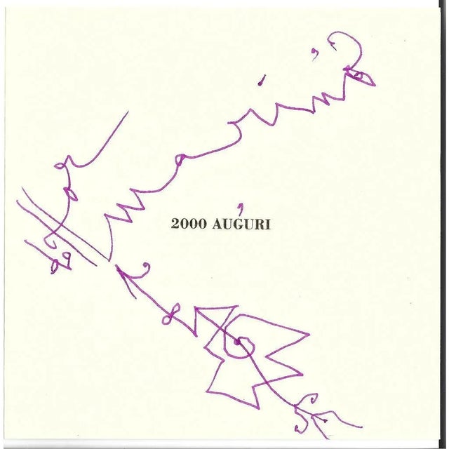 2000 Augury is an happy new year card with autograph notes by Luigi Ontani\. A folding card, on laid paper, including the...