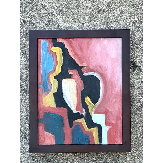 Mid-Century Modern Vintage Original Abstract Oil on Canvas For Sale - Image 3 of 12