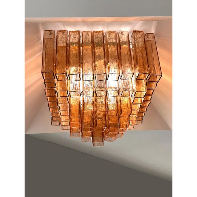 Italian Amber-Rosè Squared Murano Glass Squared Flush Mount by Simoeng for Simoeng For Sale - Image 4 of 5