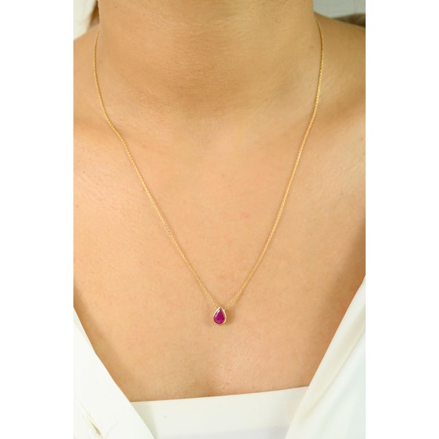 14k Yellow Gold Teardrop Ruby Graduation Necklace For Sale In New York - Image 6 of 11