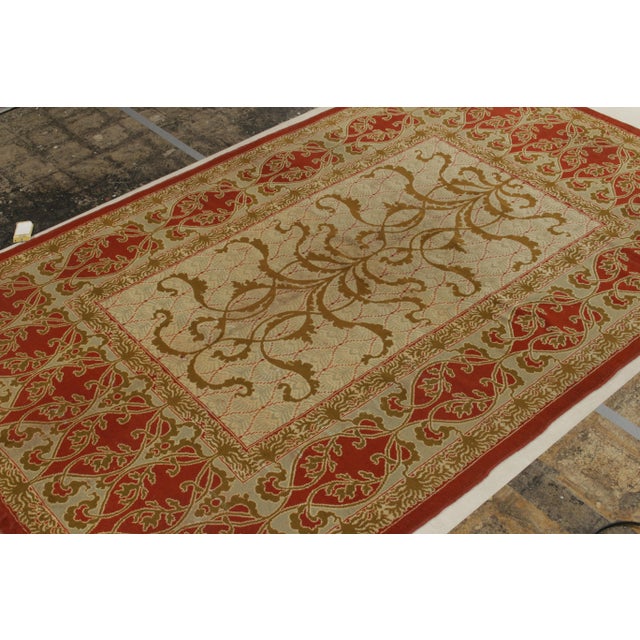 Hand-Knotted Antique Art Nouveau Rug in Red, Green, Brown Floral Pattern For Sale - Image 4 of 8