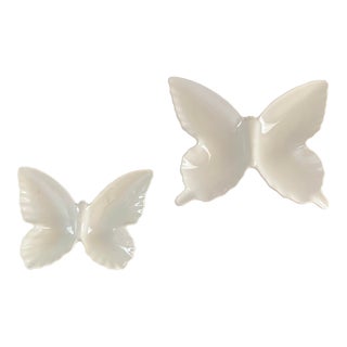 Otagiri Mercantile Company Vintage Set of 2 White Ceramic Butterfly Accent Dishes For Sale
