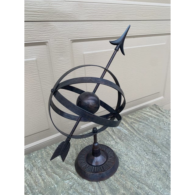 French Country Black Iron Armillary Globe Sculpture – Traditional Landscape & Garden Decor For Sale - Image 3 of 11