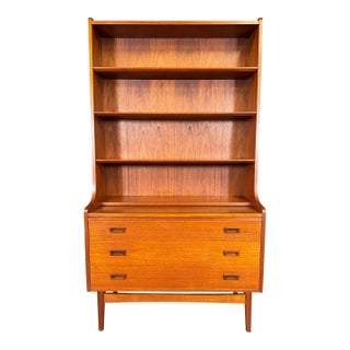 Vintage Danish Mid Century Modern Teak Secretary Desk Bookcase by Johannes Sorth For Sale