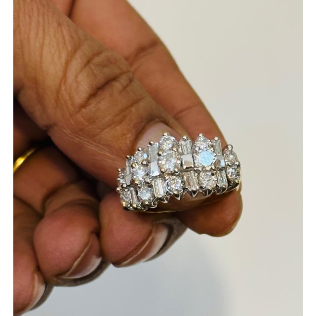 Arts & Crafts 2.8 Carat Round & Baguettes Diamond Ring in 14 Karat White Gold Size 6 For Sale - Image 3 of 18