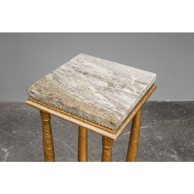 Wood Antique-Style Flower Pedestal with Marble For Sale - Image 7 of 18