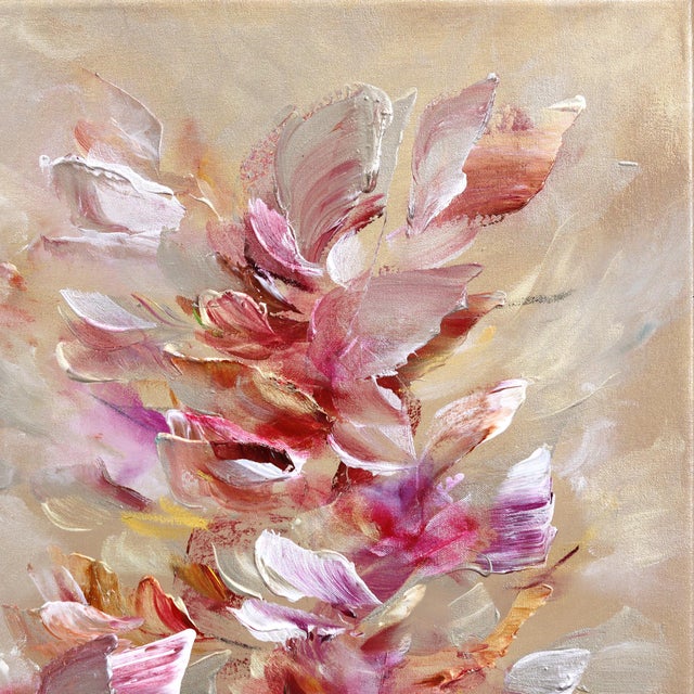 Textile Dancing With Flowers - Large Original Textured Soft Abstract Floral Landscape Acrylic Painting on Canvas by Ve Boisvert For Sale - Image 7 of 9