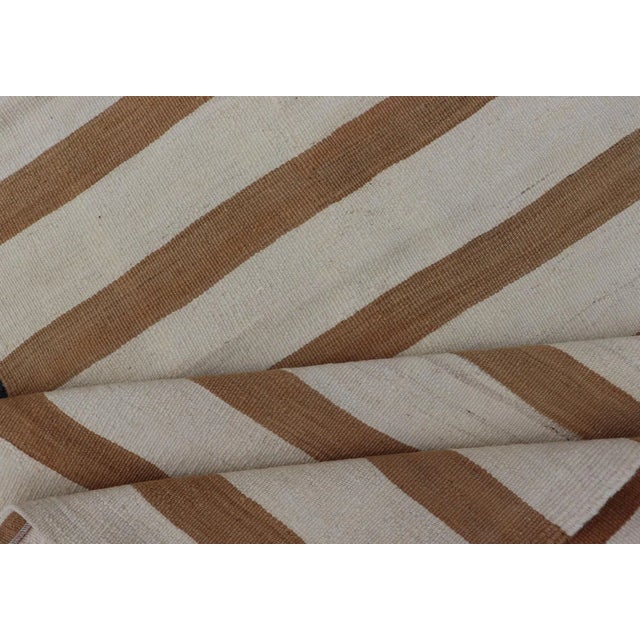Mid 20th Century Vintage Turkish Kilim Rug With Horizontal Stripes in Light Brown and Cream For Sale - Image 9 of 11