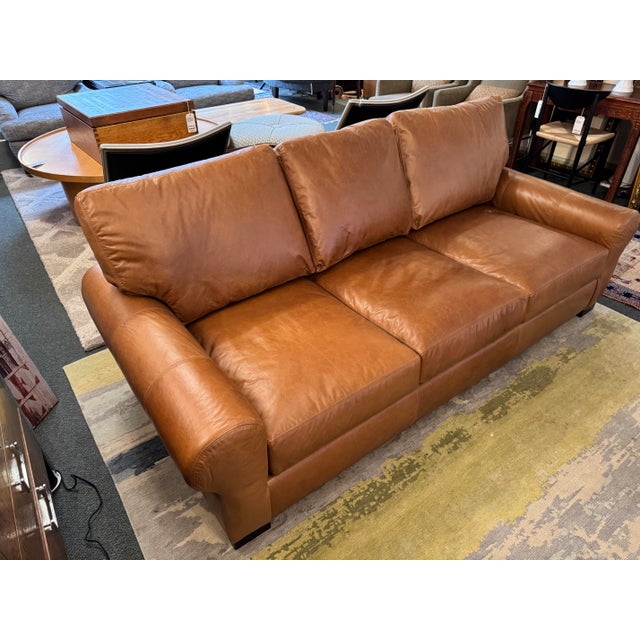 Pottery Barn Turner Roll Arm Leather Sofa, Caramel For Sale - Image 10 of 12