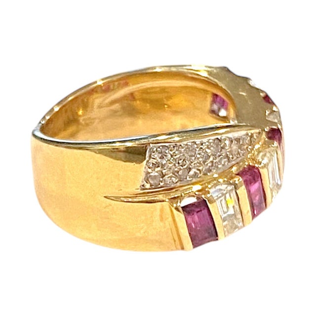 Late 20th Century 18k Gold Ruby and Diamond Crossover Ring, Size 6.5 For Sale - Image 5 of 8