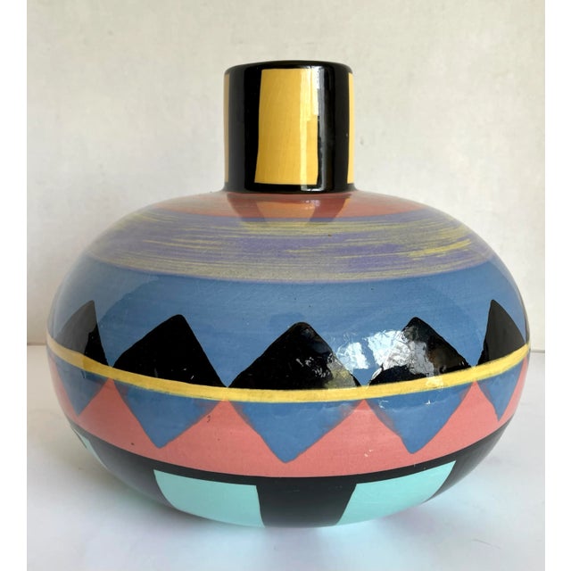 Blue Postmodern Memphis Vohann of California Hand-Painted Vase For Sale - Image 8 of 11