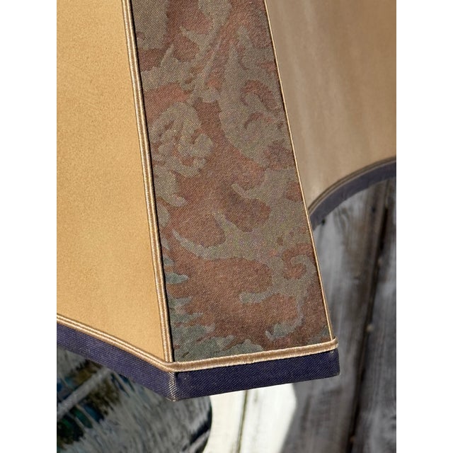 Hollywood Regency 1940s Monumental Square Hollywood Regency Blue Multicolor Large Lamp Style After Fortuny & Parchment Shade For Sale - Image 3 of 18