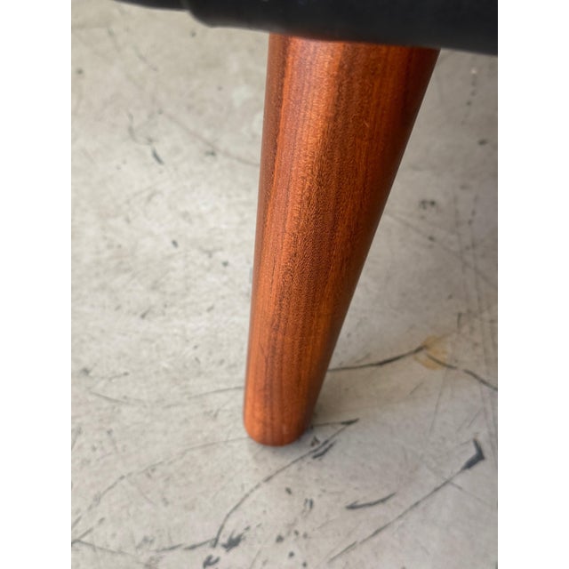 Mid 20th Century Hans Wegner A.P. Stolen Papa Bear Chair AP-19 & Ottoman Redone in Black Leather For Sale - Image 4 of 18