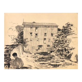 1950s Norman Kent New England Mill With Artist For Sale